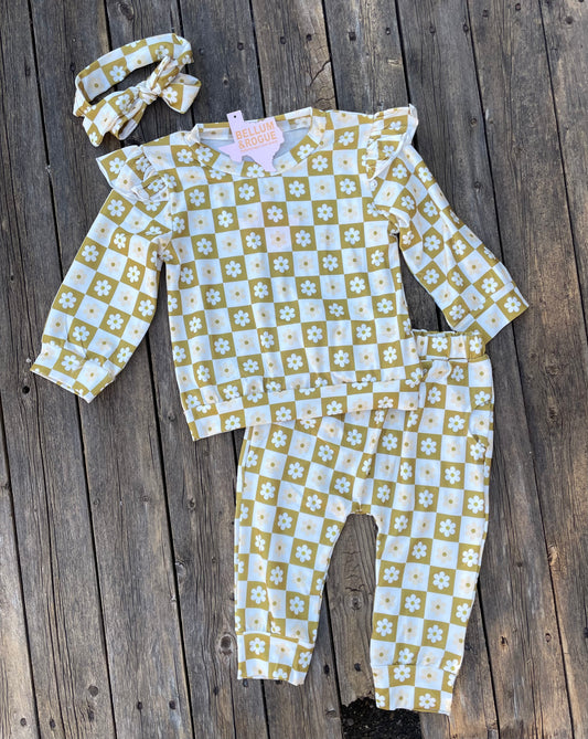 Baby Girls Neutral Checkered Floral Set
