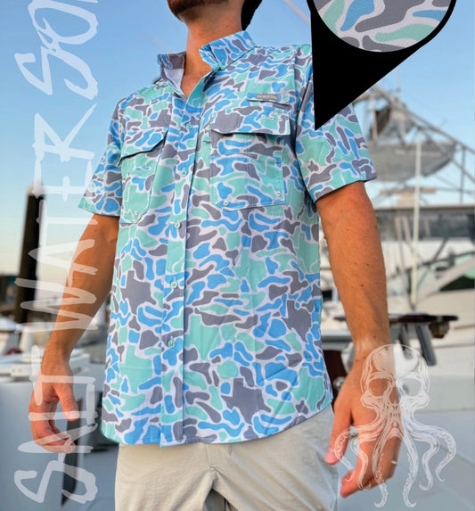 Youth Boys Salt Water Soul TX Camo Button Down Coastal Fishing Shirt