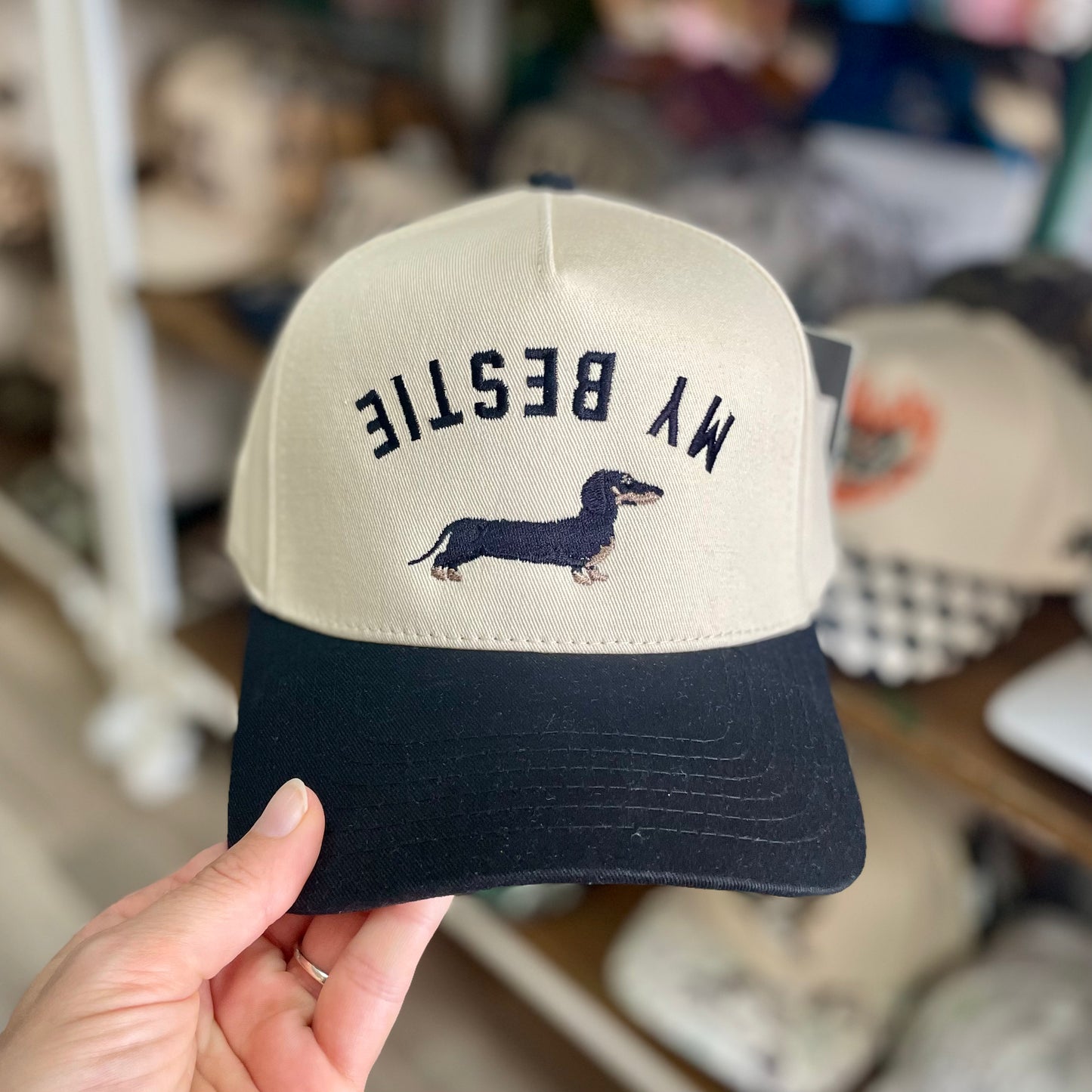 My Bestie Dachshund Embroidered Black Hat