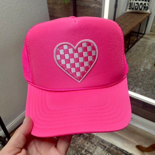 Heart Patch Neon Pink Trucker Hat