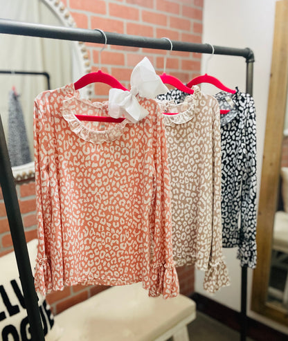 **SALE!!** Girls Leopard Ruffle Top