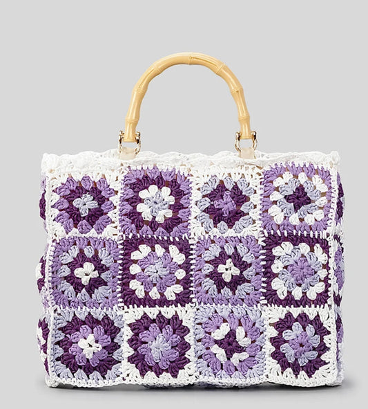 Patchwork Straw Beach Tote