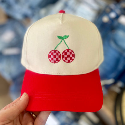 Cherry Embroidered Red Hat
