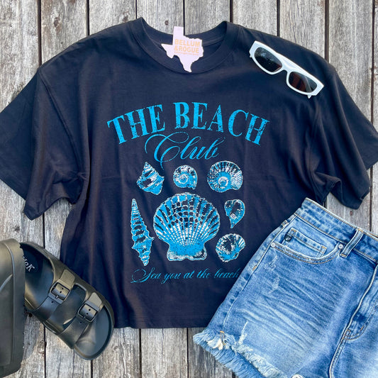 The Beach Club Shell Black Cropped Tee