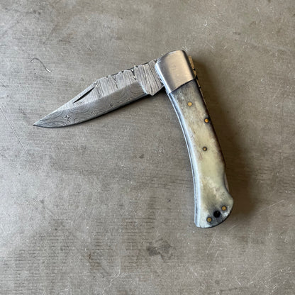 Titan Dyed Bone Folding Knife & Leather Sheath