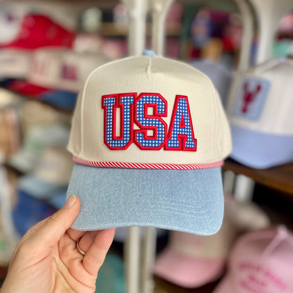 USA Patch Embroidered Light Denim Hat