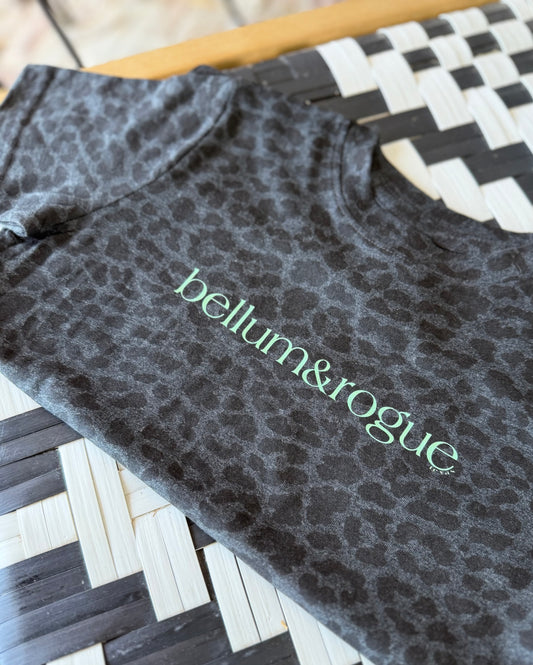 Girls Black Leopard Simple Logo Tee