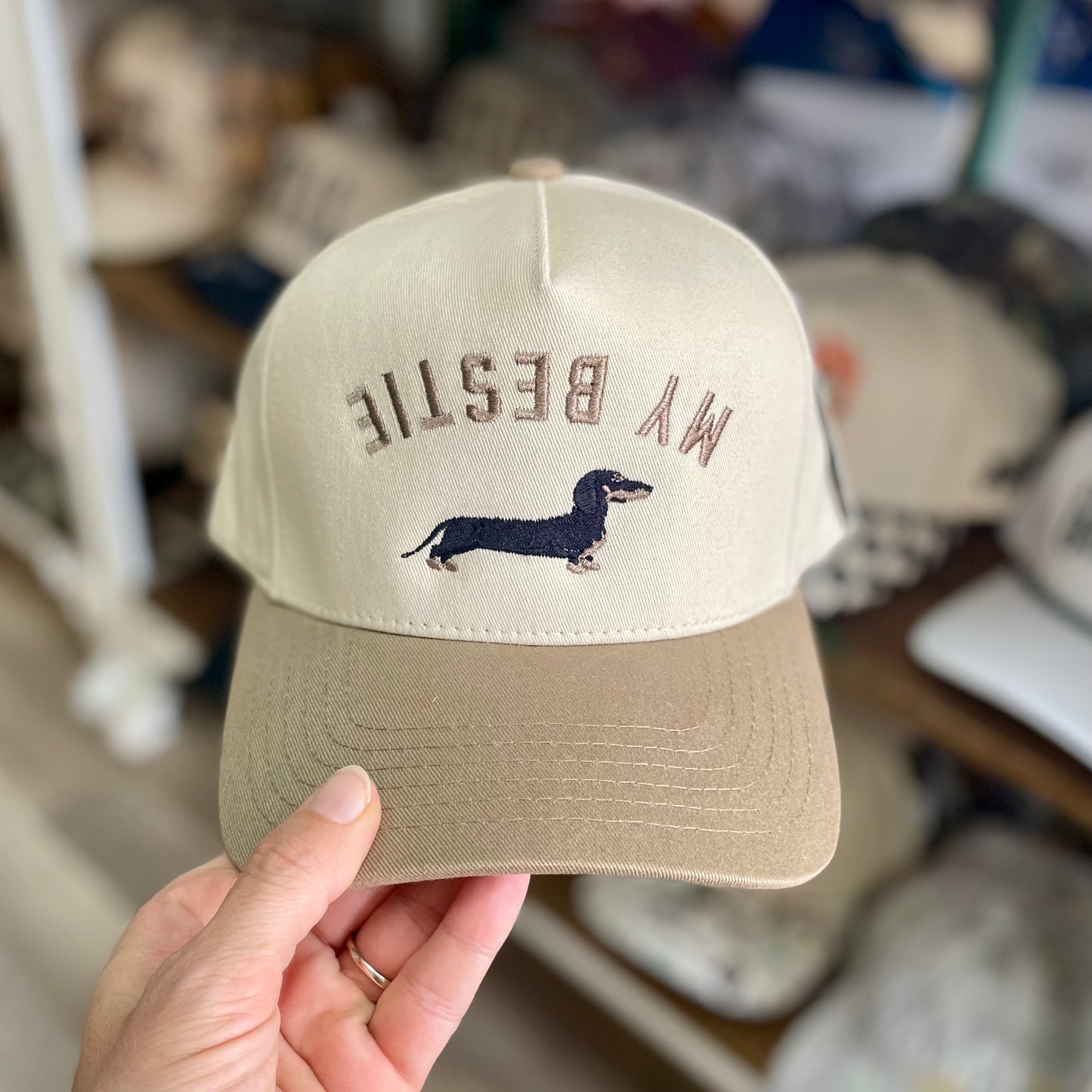 My Bestie Dachshund Embroidered Taupe Hat