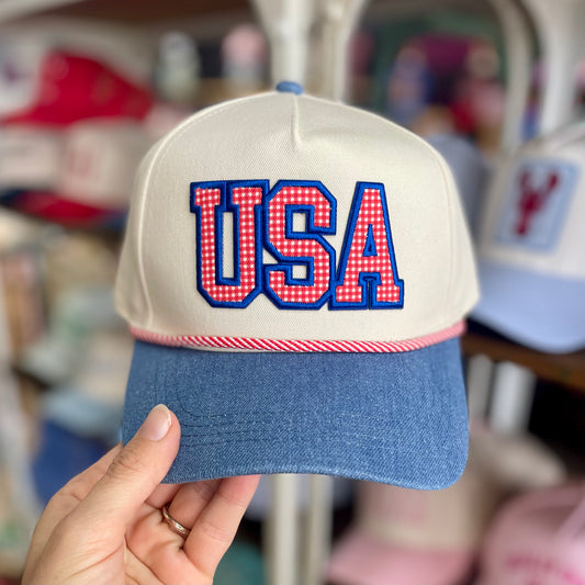 USA Patch Embroidered Medium Denim Hat
