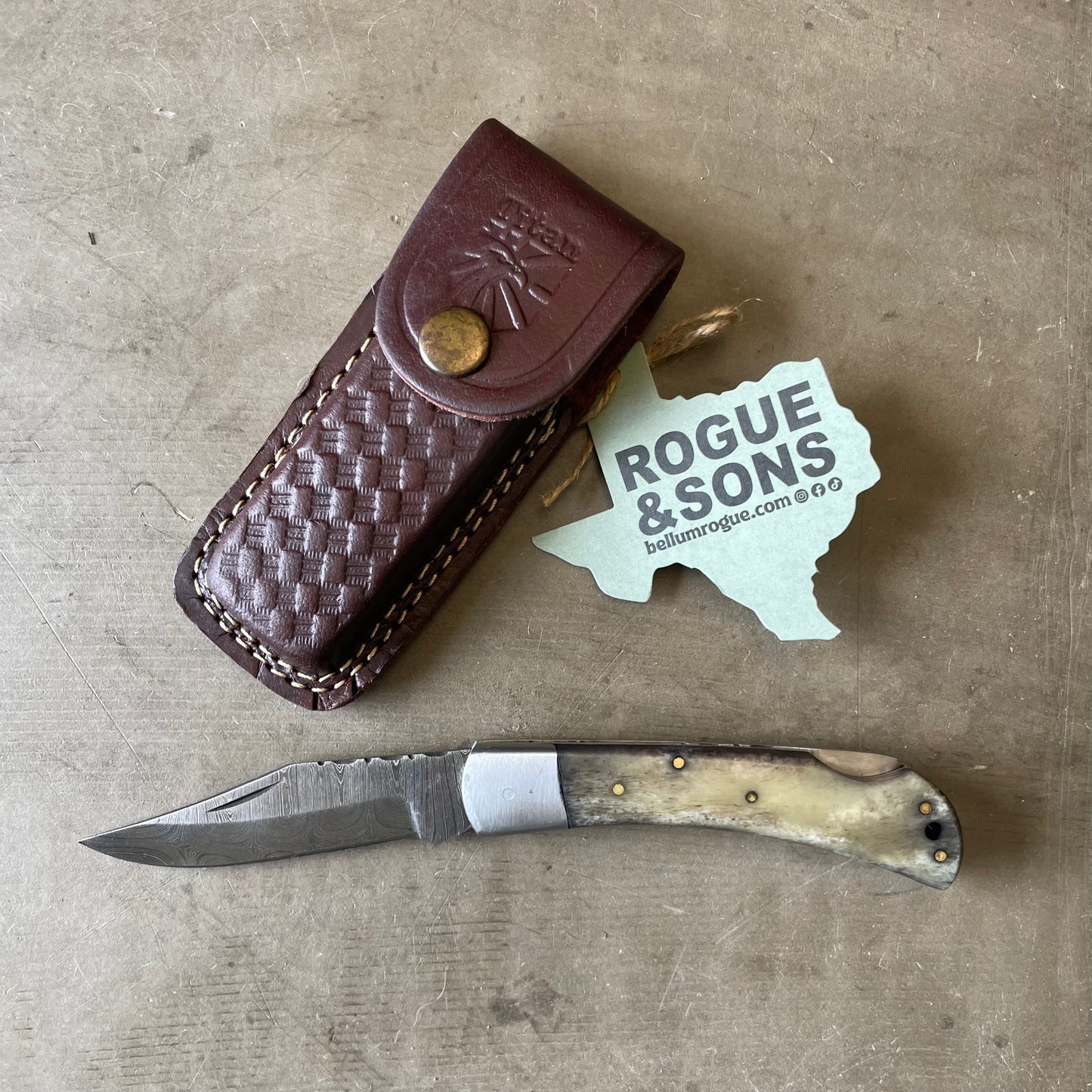 Titan Dyed Bone Folding Knife & Leather Sheath