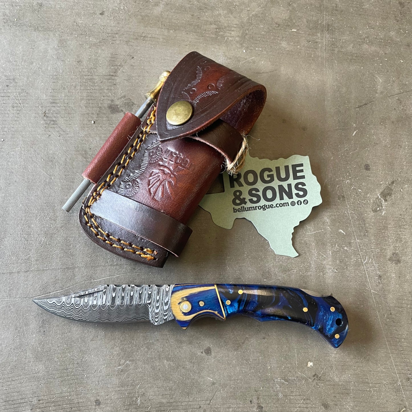 Titan Blue Diamond Knife & Leather Sheath with Sharpening Steel