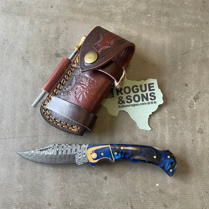 Titan Blue Diamond Knife & Leather Sheath with Sharpening Steel