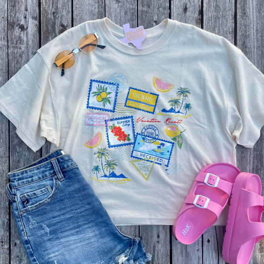 Island Paradise Stamps Cropped Tee