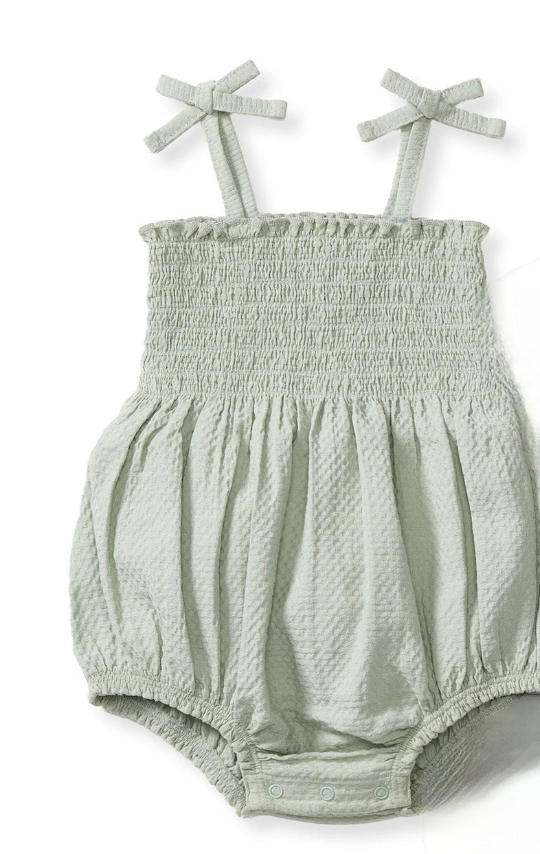 Baby Girls Burt's Bees Smocked Sage Bubble Romper
