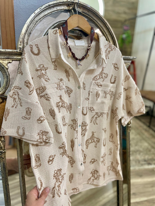 Western Graphic Buttondown Top