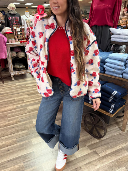 Danielle Floral Sherpa Ivory & Red Jacket