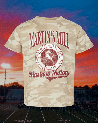 Kids Martin's Mill Mustangs Vintage Badge Mascot Tee