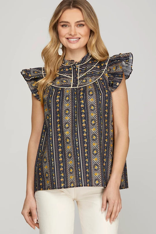 Nelly Lattice Printed Blouse
