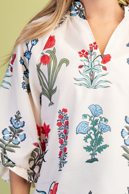 Tilly Floral V-Neck Ivory Blouse