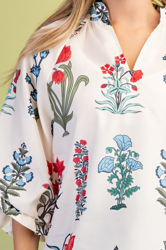 Tilly Floral V-Neck Ivory Blouse