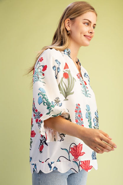 Tilly Floral V-Neck Ivory Blouse
