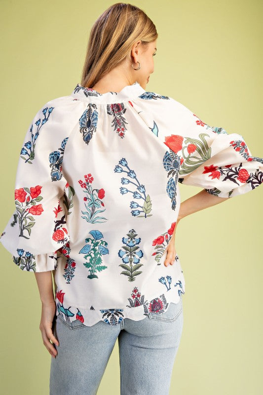 Tilly Floral V-Neck Ivory Blouse