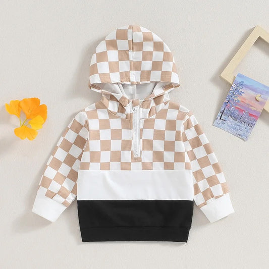 Boys Checkered Quarterzip Hoodie