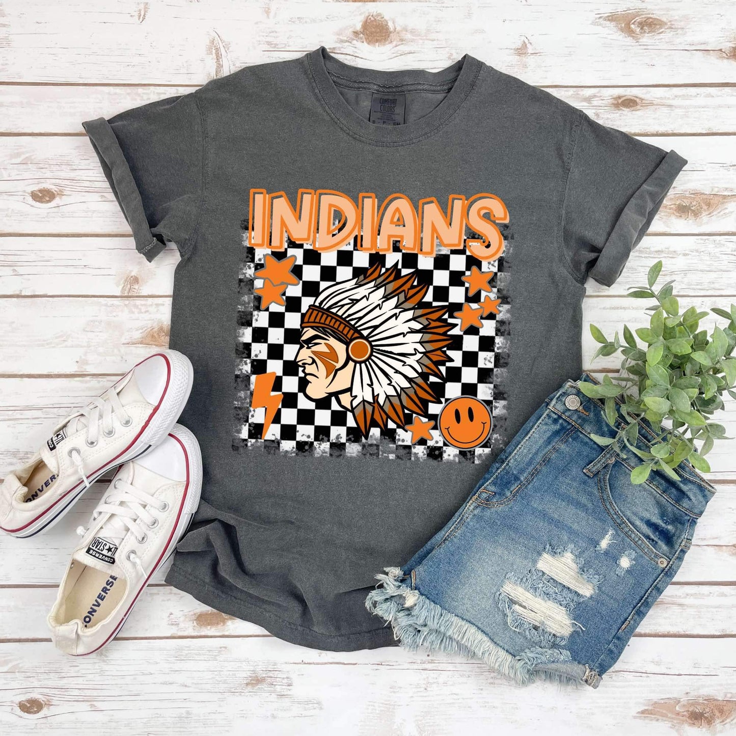 Mascot Checkered Grand Saline Indians Spirit Wear