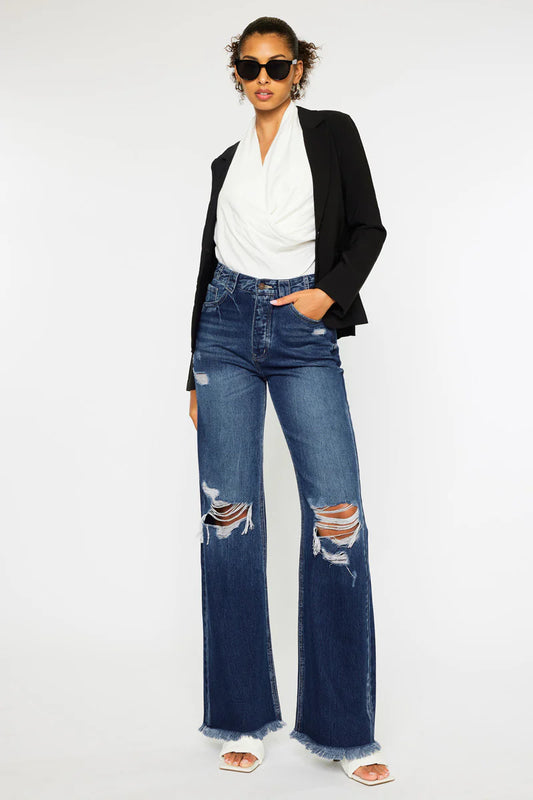 Kancan Jules Distressed Wide Leg Jeans