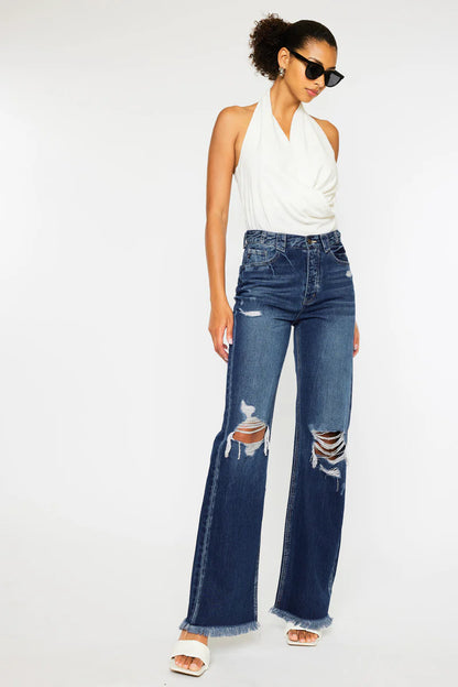 Kancan Jules Distressed Wide Leg Jeans