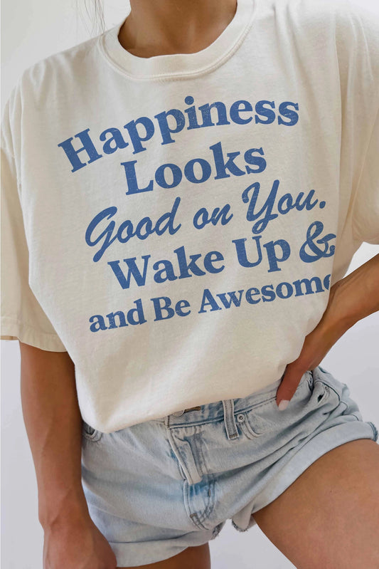 Happiness Looks Good Oversized Tee