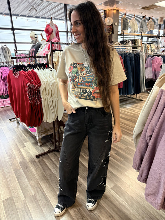 Star Pearl Wide Leg Black Jeans