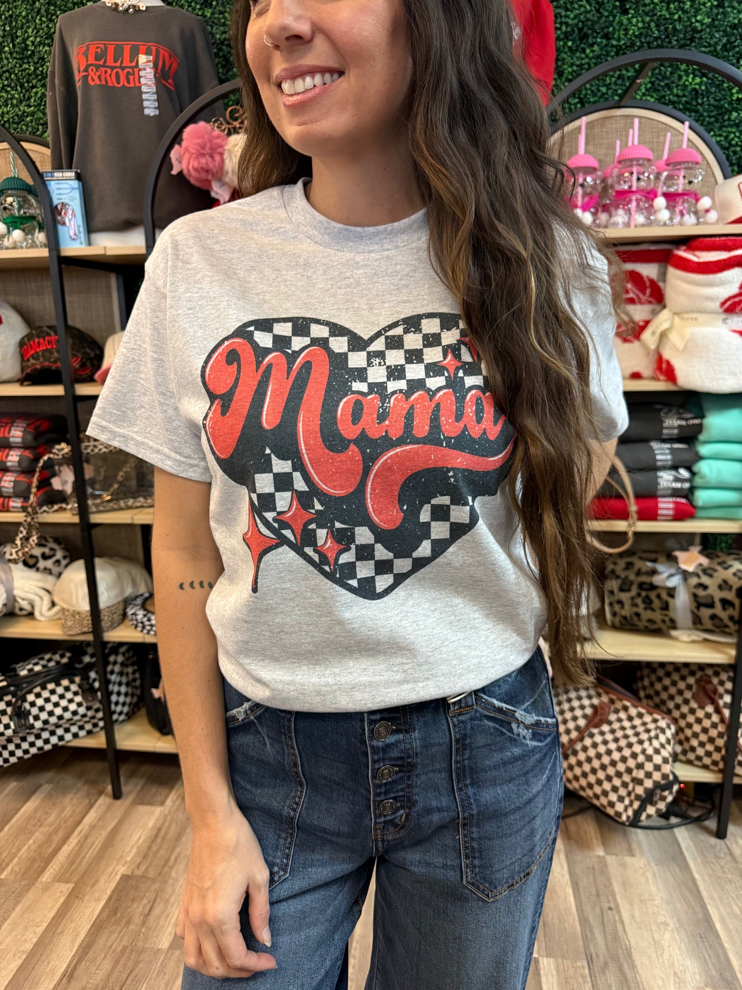 Checkered Heart Mama Tee