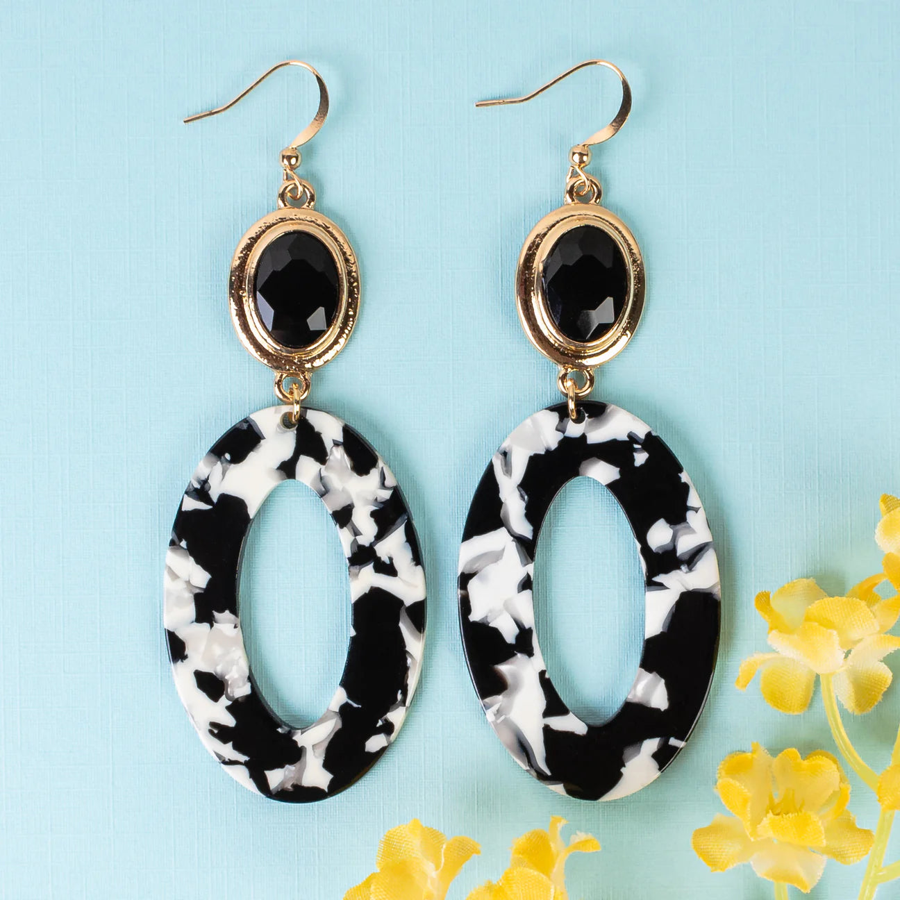 Oval Resin Black & White Earrings