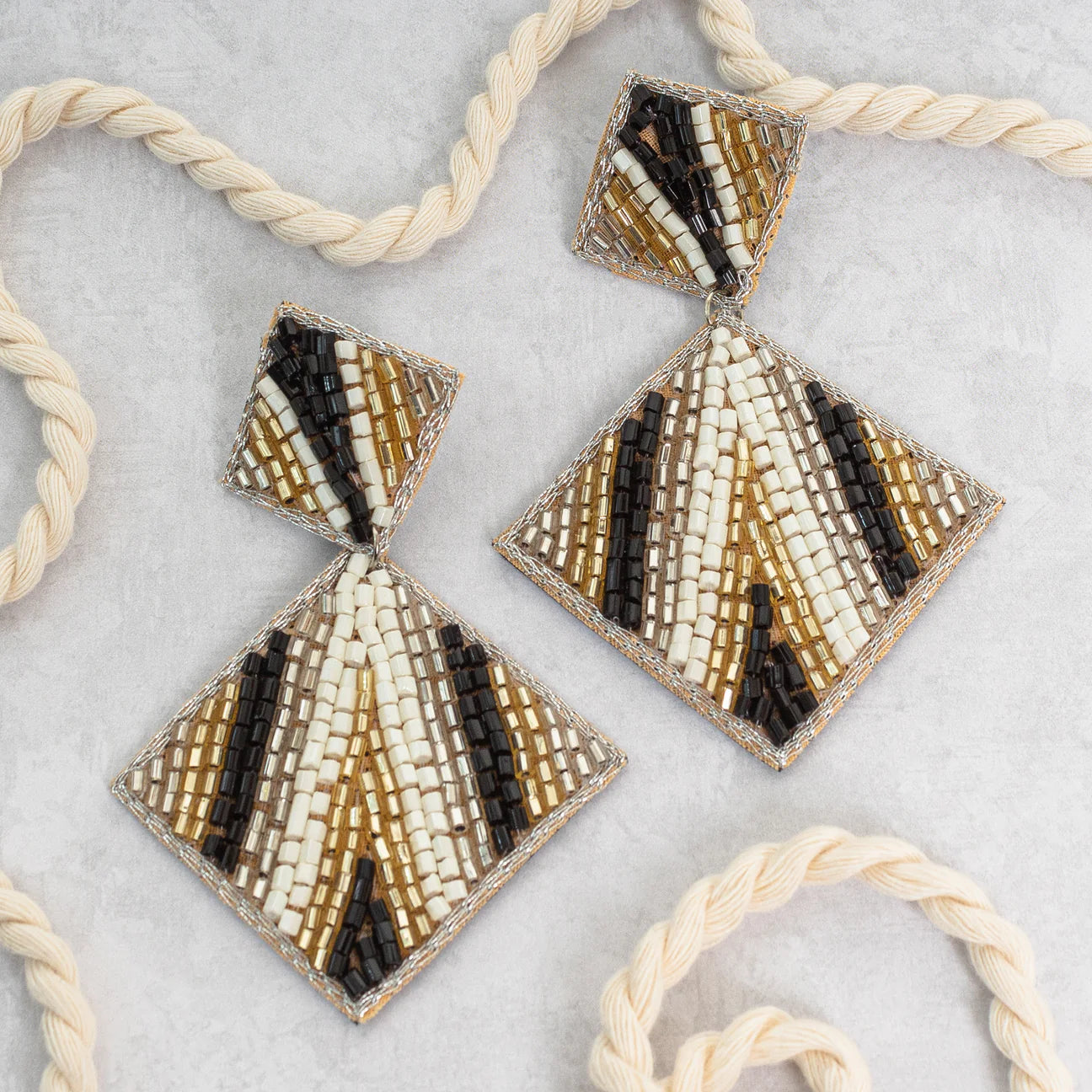 Beaded Art Deco Square Earrings