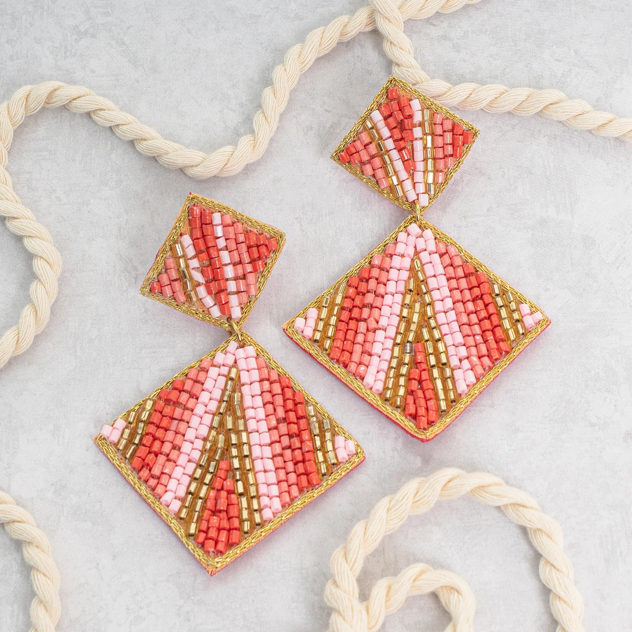 Beaded Art Deco Square Earrings