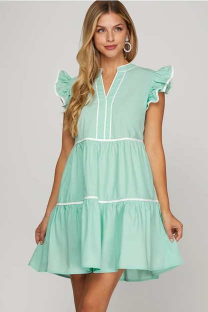 Amory Mint V Neck Dress