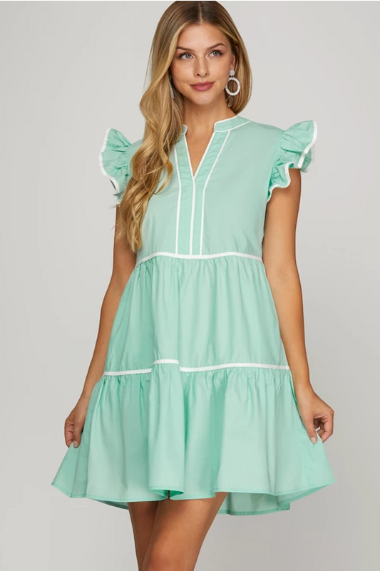Amory Mint V Neck Dress