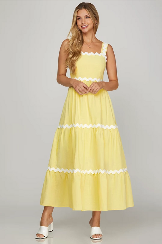 Mary Rick Rack Trim Linen Yellow Dress