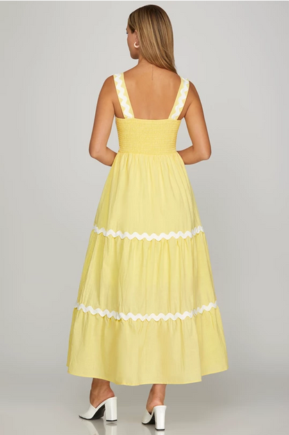 Mary Rick Rack Trim Linen Yellow Dress