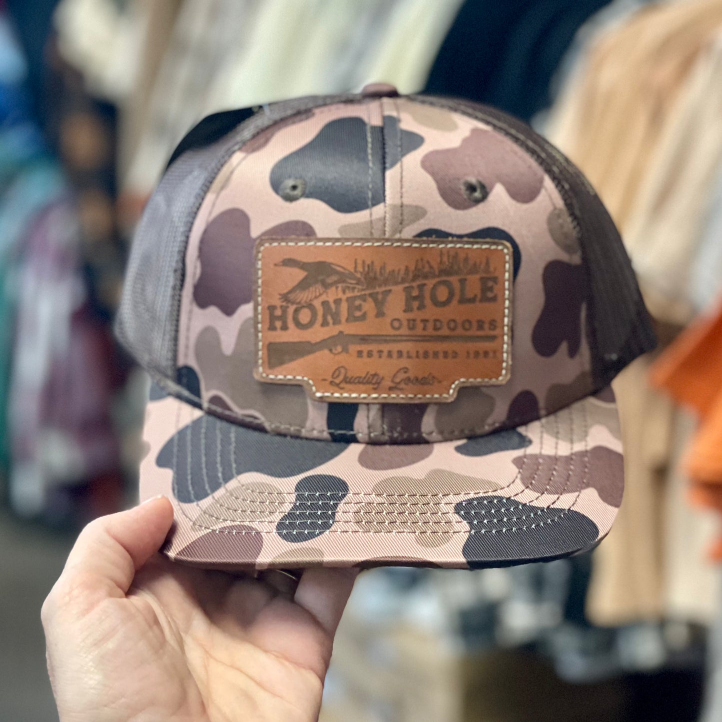 Youth Honey Hole Leather Shotty Duck Camo Hat