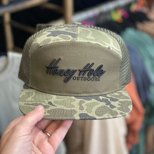 Mens Honey Hole Duck Camo 7 Panel Hat