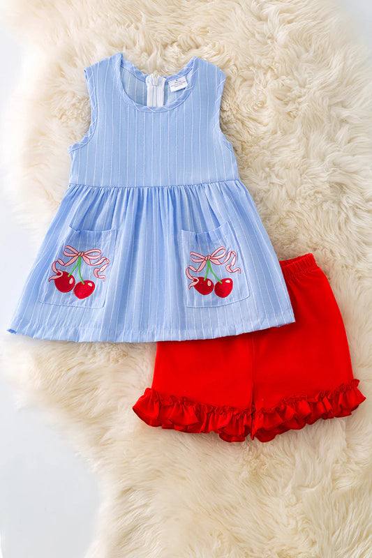 Girls Cherry Bow Tunic Set