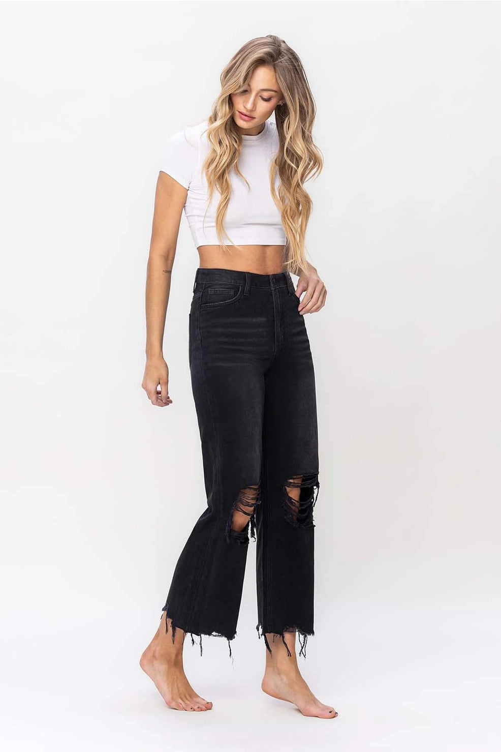 Leslie Vervet Black Crop Flares