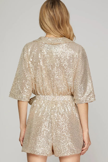 Avalon Sequin Wrap Champagne Romper
