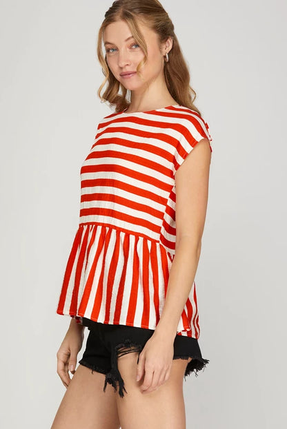 Betsy Striped Patriotic Bow Peplum Blouse