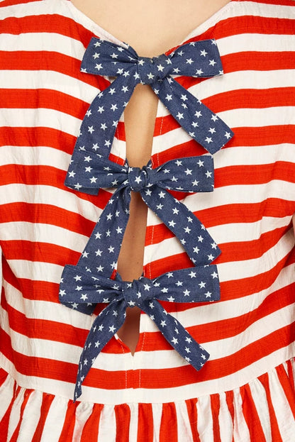Betsy Striped Patriotic Bow Peplum Blouse