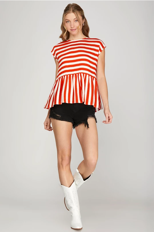 Betsy Striped Patriotic Bow Peplum Blouse