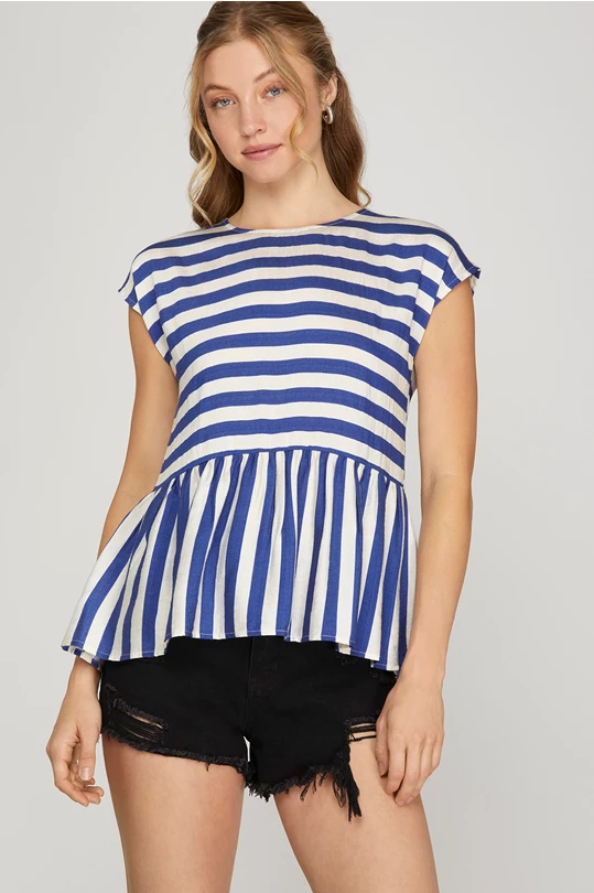 Betsy Striped Patriotic Bow Peplum Blouse