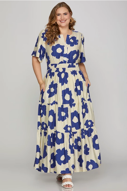 Brooke Mod Floral Royal Blue Maxi Dress